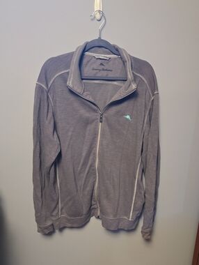 Tommy Bahama Men's Light Gray Zip-Up Sweater Jacket
